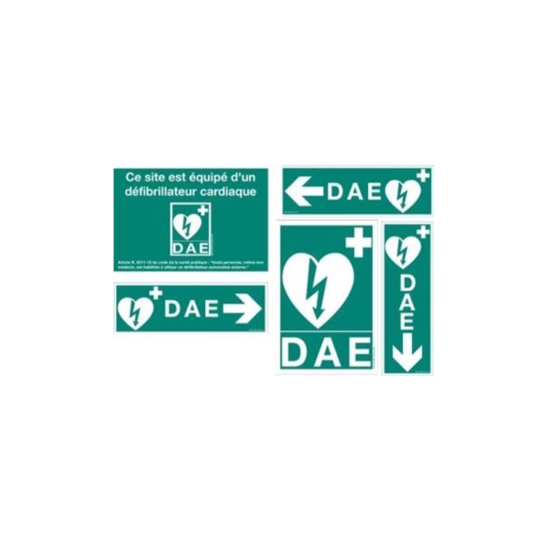 Panneau de secours DAE site équipé d'un défibrillateur cardiaque