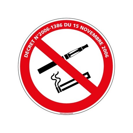 PANNEAU INTERDICTION DE FUMER ET DE VAPOTER AVEC LOI alu Diam. 350 mm